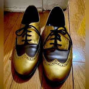 Dr. Martens Gold Patent Leather Wingtip Lace Up Oxfords